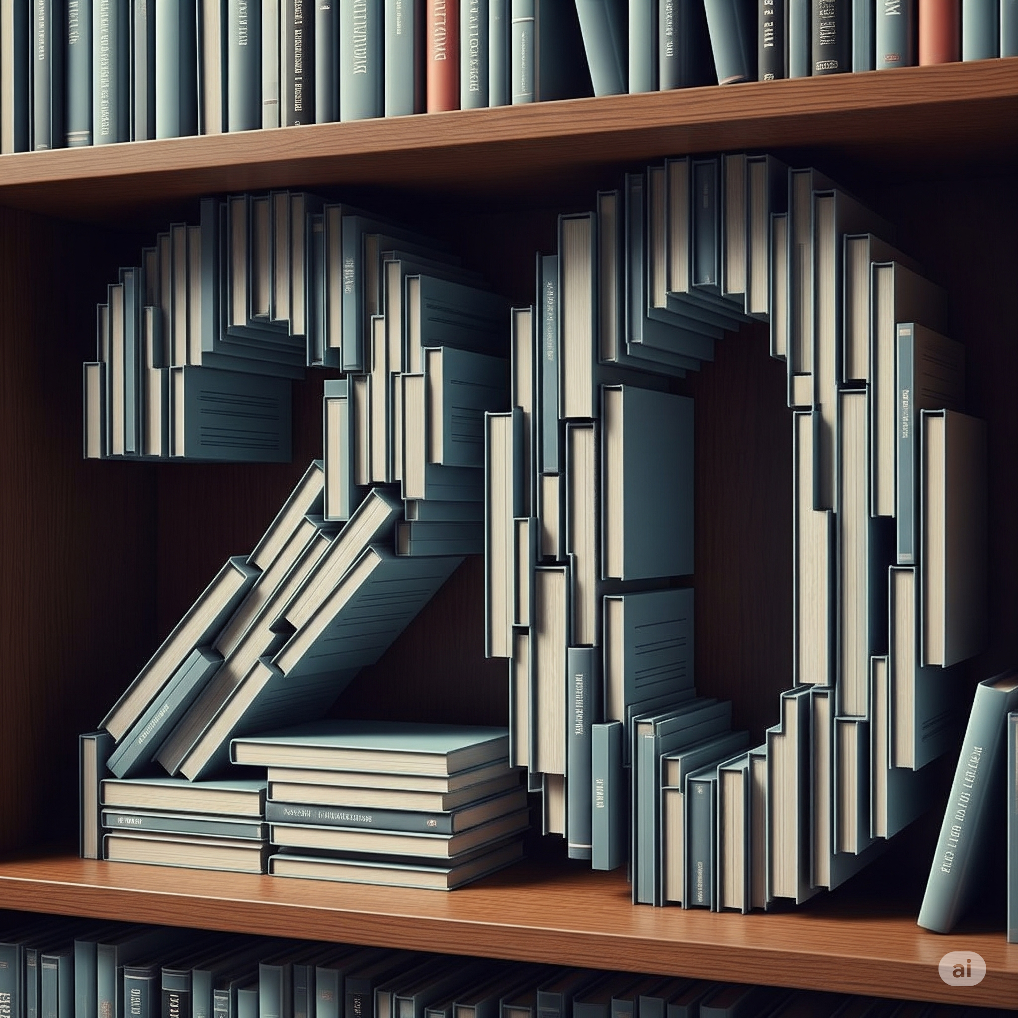 A wooden bookshelf with various books whose spines are arranged to clearly form the number 20 A wooden bookshelf with various books whose spines are arranged to clearly form the number 20